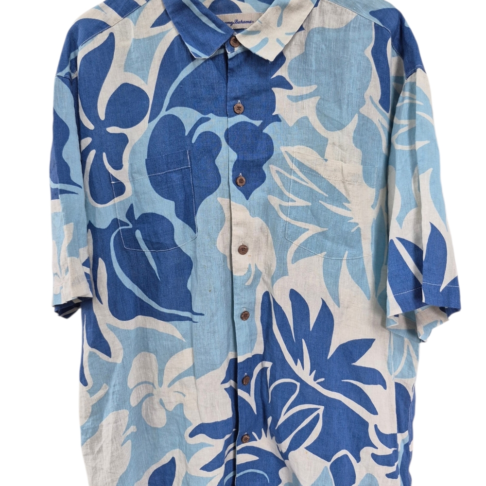 Tommy Bahama Hawaiian Shirt Floral Print 100% Linen, XXLarge